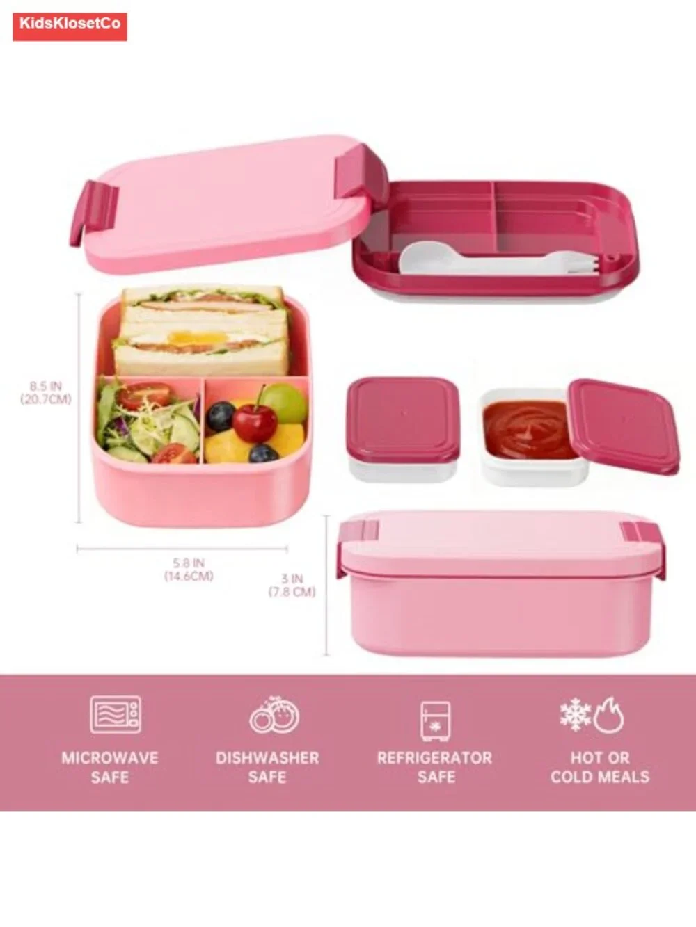 4-in-1 Bento Lunch Box Set with Insulated Bag, Pink
